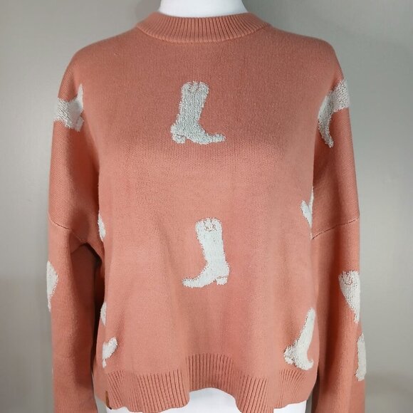 SIMPLY SOUTHERN SALMON COLOR CROPPED SWEATER WITH COWBOY BOOTS WOMENS XXL NWOT - Picture 6 of 7
